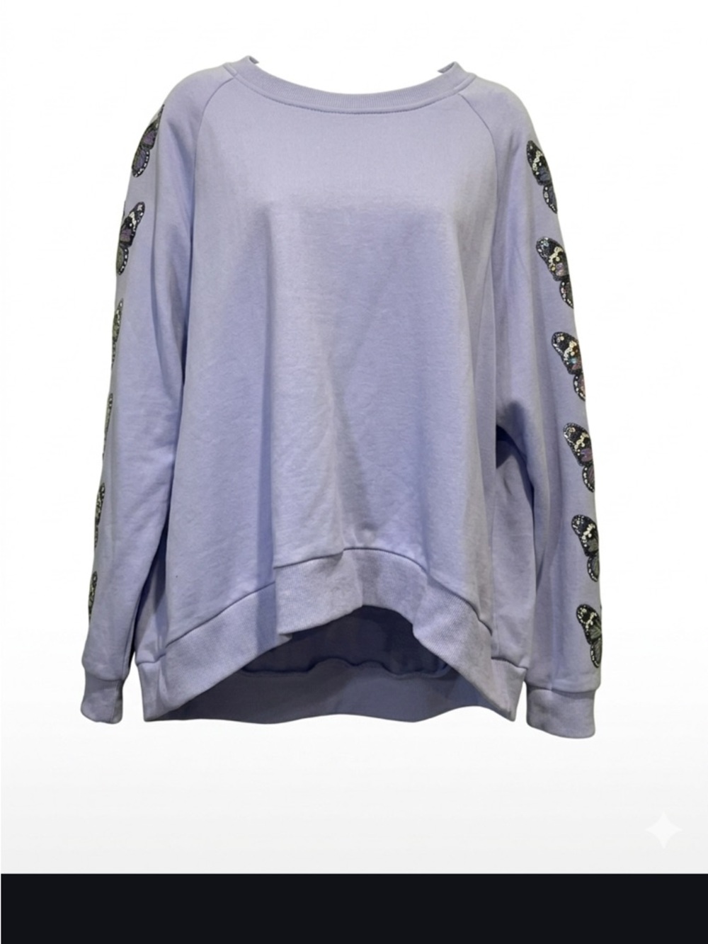 QUEEN OF SPARKLES Babyblue Sequin Butterfly Sweatshirt Sz L - Picture 3 of 15